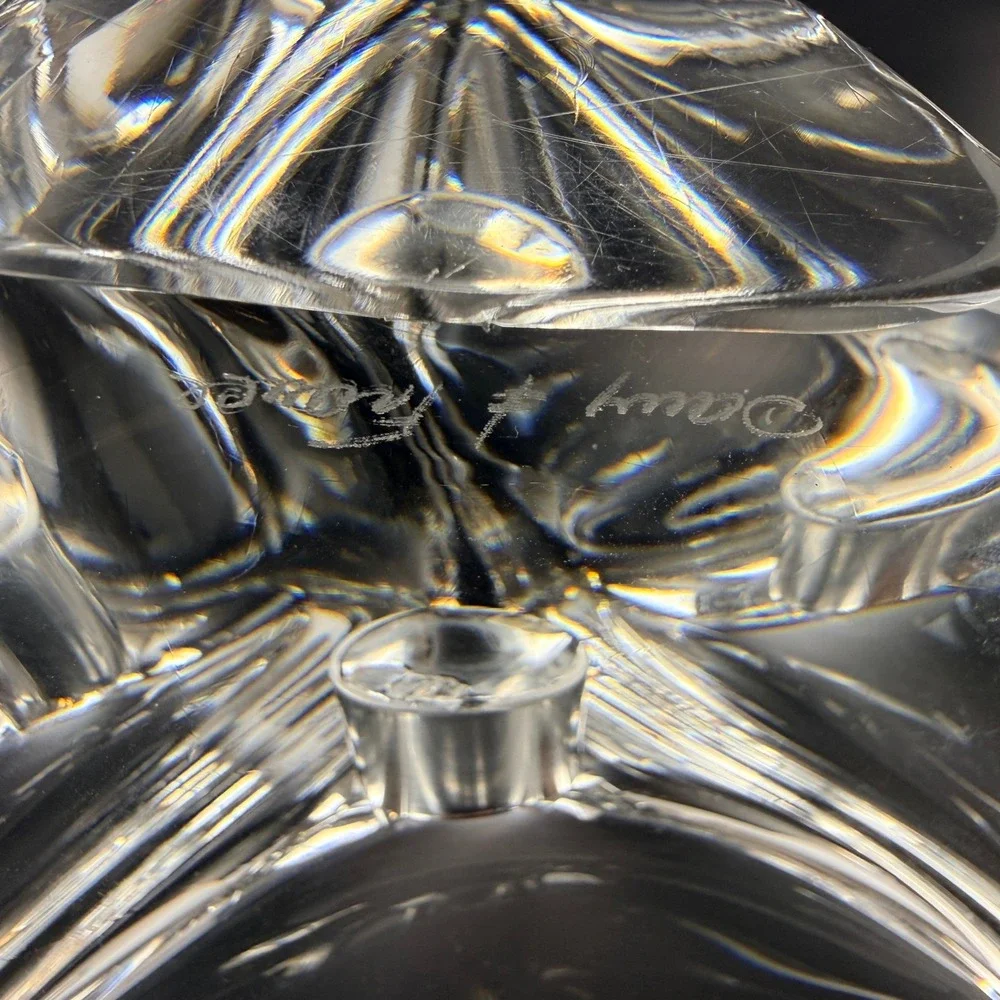 Set of 3 VTG Daum France Crystal Triangle‎ Candle Holders Signed MCM Heavy Glass